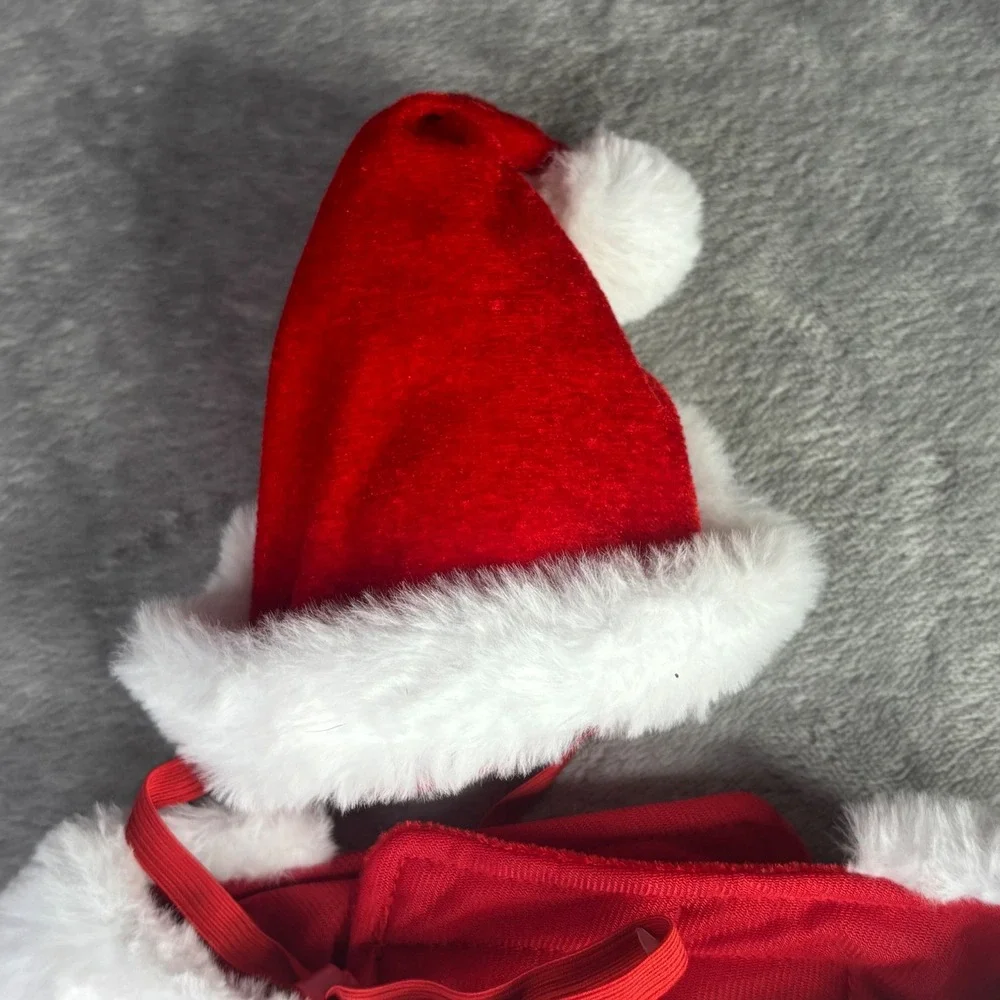 Merry & Bright Santa Dog‎ Costume Medium Red White Faux Fur Bone Buckle Holiday
